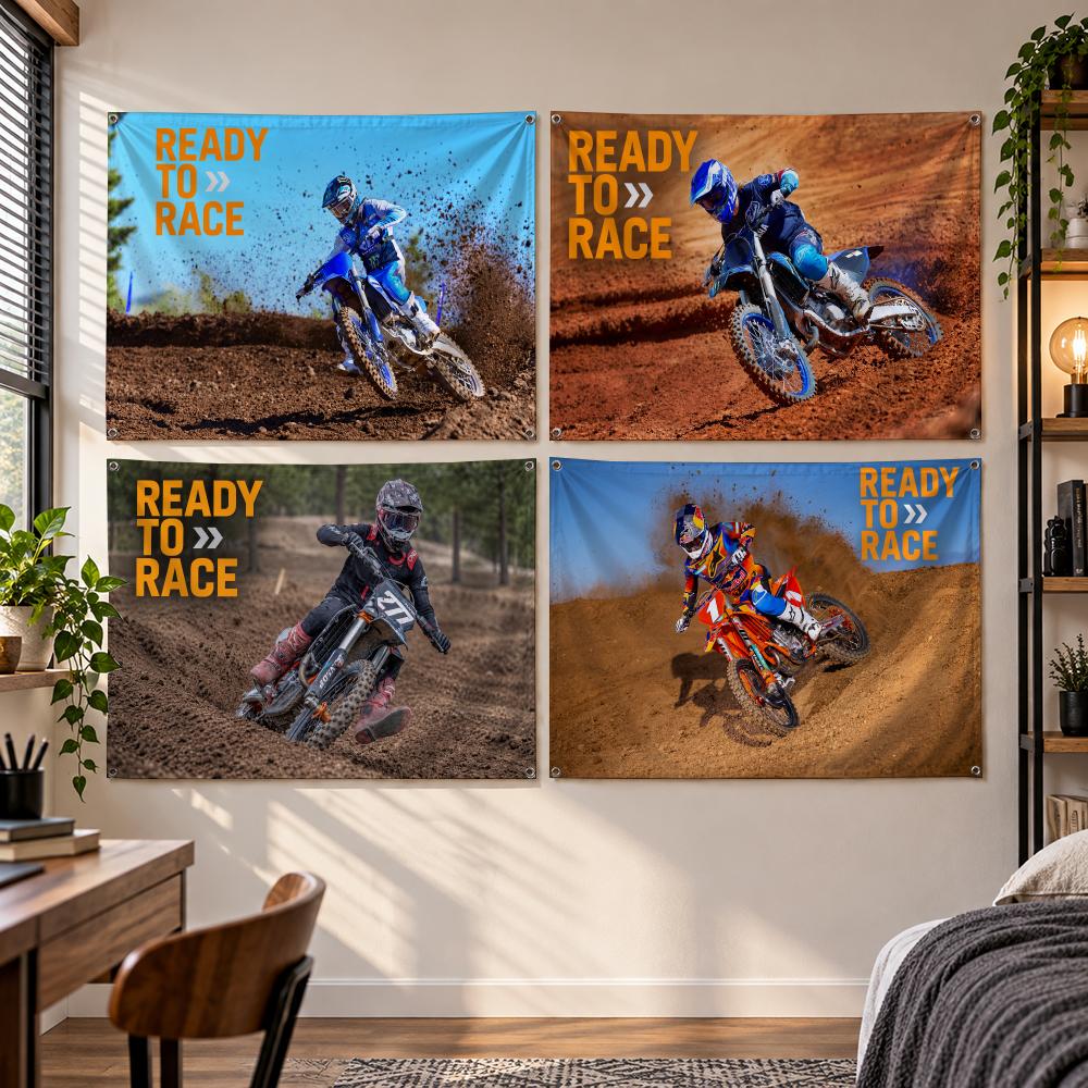 Outdoor Sport Club - モトクロスレースのスポーツをテーマにした、ダートバイクの旗とバナー。寝室、庭、パーティー、クラブ、ゲームルーム、屋内・屋外での装飾に最適。